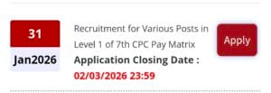 RRB Group D Online Application Portal Apply Button
