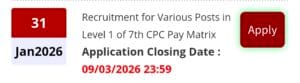 Extended application deadline for RRB Group D Level 1 recruitment: March 9, 2026.